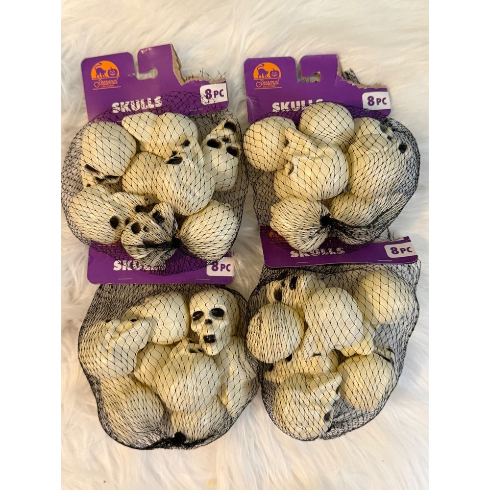 Seasonal Collection Halloween Mini Skulls 8pc Bag 4 Pack Total 32 Skulls Decor